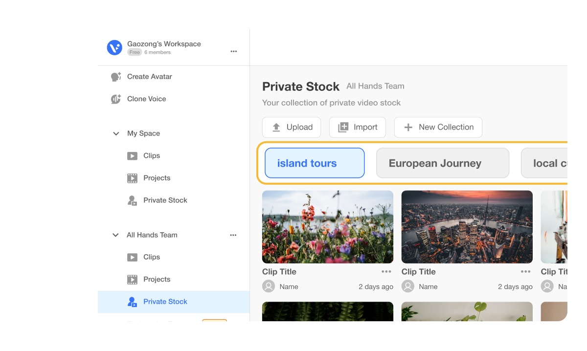Tourism team using Visla Private Stock Collections for travel and tourism to organize and tag footage for marketing and highlight videos